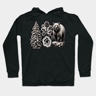 Nature's Trio: Pine, Crystal, and Bear Hoodie